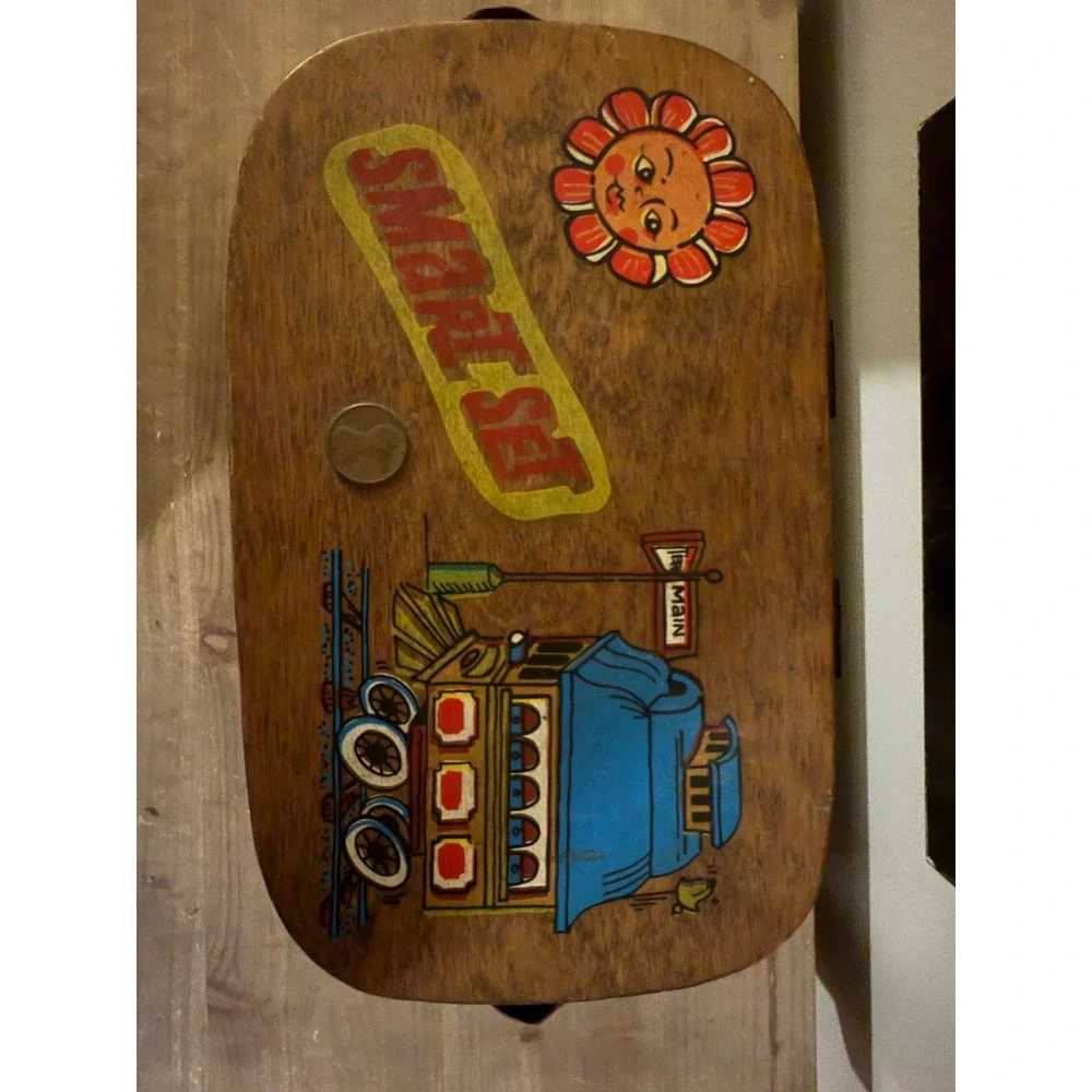 Vintage Caro-Nan Hand Painted Wooden Basket Purse Village Scene‎ Smart Set Bag